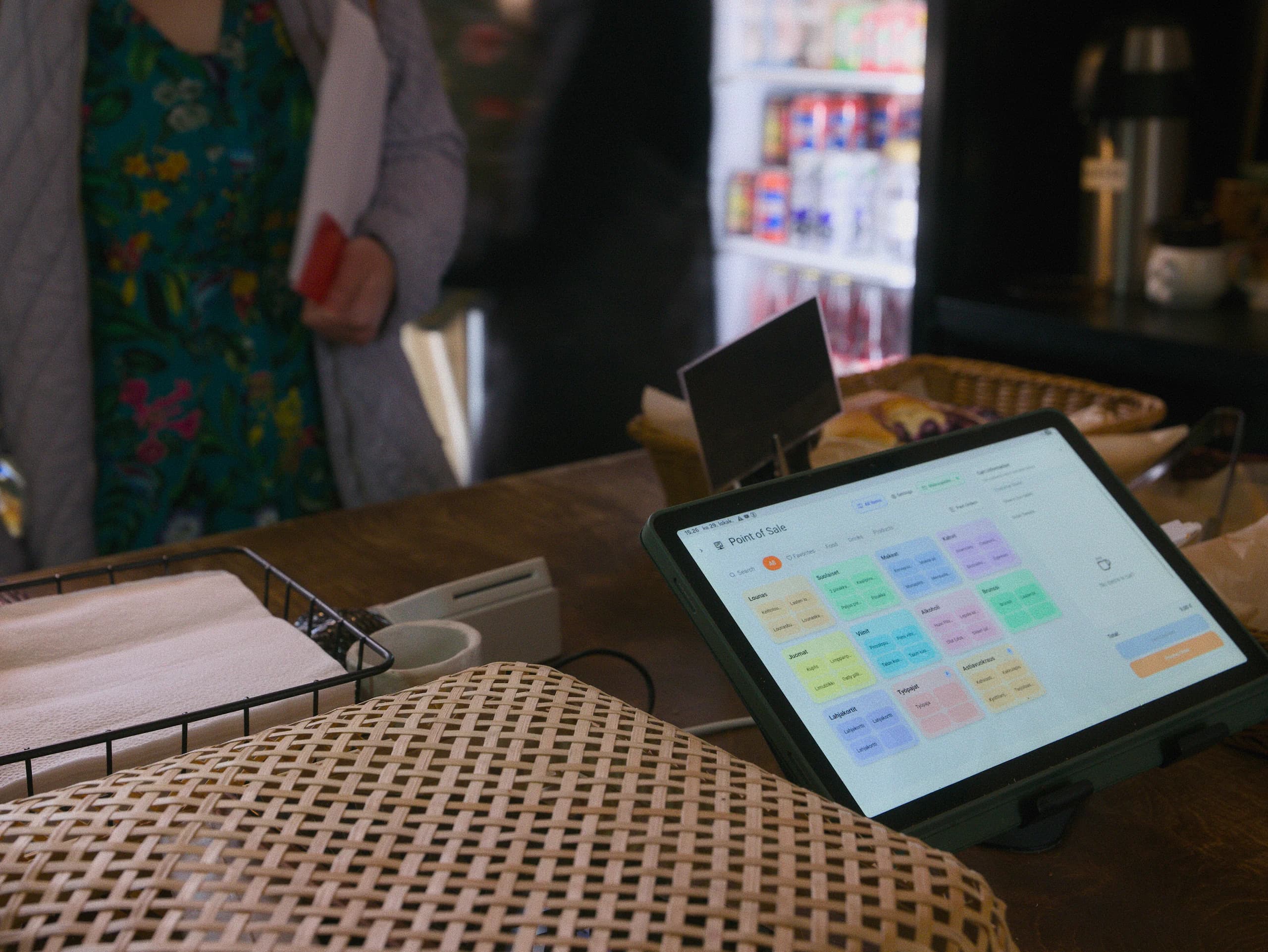 The Fiest point of sale running on the counter of a Helsinki café