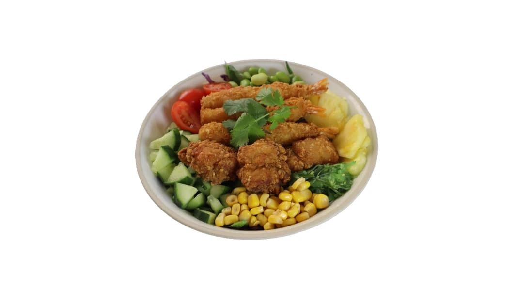 4) Fried Chicken & Tempura Shrimp