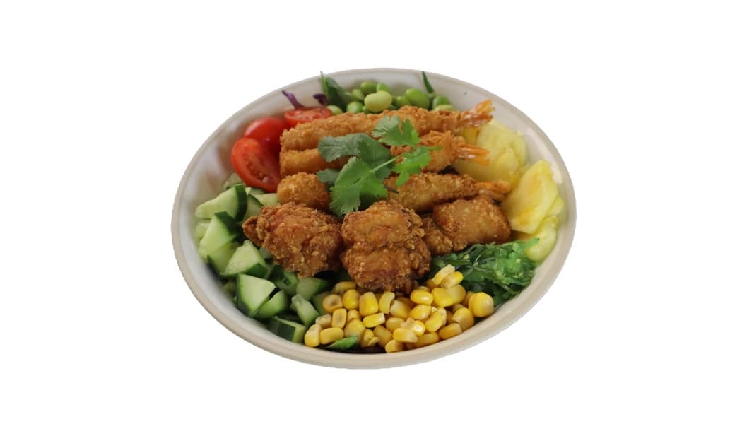 4) Fried Chicken & Tempura Shrimp